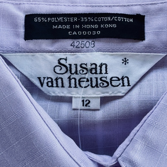Vintage 1980s blouse, lavender/lilac check, NWT Susan Van Heusen, 6/8 (M) - Picture 12 of 12